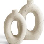 LE TAUCI Ceramic Vases Set of 2, Cream Hollow Donut Flower Vases, Nordic Boho De... - Image 6