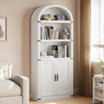 GarveeHome Bookcase with Doors Arched Bookshelf 71.65 in Tall Bookcase Farmhouse... - Image 4