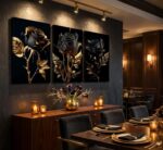 3Pcs Black And Gold Rose Canvas Wall Art Modern Luxury Flowers Pictures Wall Dec... - Image 3