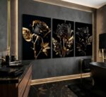 3Pcs Black And Gold Rose Canvas Wall Art Modern Luxury Flowers Pictures Wall Dec... - Image 5