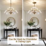 Luvkczc Modern Gold Chandelier,Vintage Brass Flower Glass Pendant Light Fixture,... - Image 5
