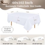 8 Pack White Table Cloth 60x102 Inch Rectangle Tablecloths for 6 Foot Rectangle ... - Image 3