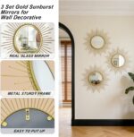 Cityelf 3 Set Gold Sunburst Mirrors for Wall Decorative Metal Mirrors Small Mirr... - Image 4