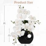 Briful Artificial Orchid Flowers in Black Modern Ceramic Vase 15.7" Tall White F... - Image 3