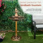 Alpine Corporation 40" Tiered Pedestal Fish Fountain Birdbath, Cascading Outdoor... - Image 6