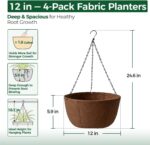 T4U Hanging Planters for Outdoor Plants, 12 Inch 4 Pack Fabric Hanging Baskets w... - Image 3