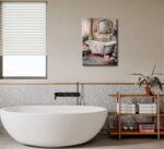 lkjhgf999 Pink Flowers Theme Bathroom Canvas Wall Art Vintage Bathtub Painting P... - Image 3