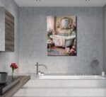 lkjhgf999 Pink Flowers Theme Bathroom Canvas Wall Art Vintage Bathtub Painting P... - Image 4