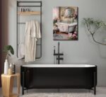 lkjhgf999 Pink Flowers Theme Bathroom Canvas Wall Art Vintage Bathtub Painting P... - Image 5