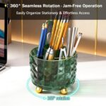 GOTOBA Dark Green Pen Pencil Holder for Desk, 360° Rotating Pen Organizer, Green... - Image 3