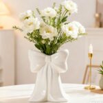 Disoza White Bow Vase Ceramic Cute Vase Decorative Minimalist Flowers Tulip Pamp... - Image 5