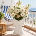 Disoza White Bow Vase Ceramic Cute Vase Decorative Minimalist Flowers Tulip Pamp... - Image 7