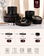 Star 12-Piece Plates and Bowls Set, Porcelain Dinnerware Sets for 4 Service, Mod... - Image 4