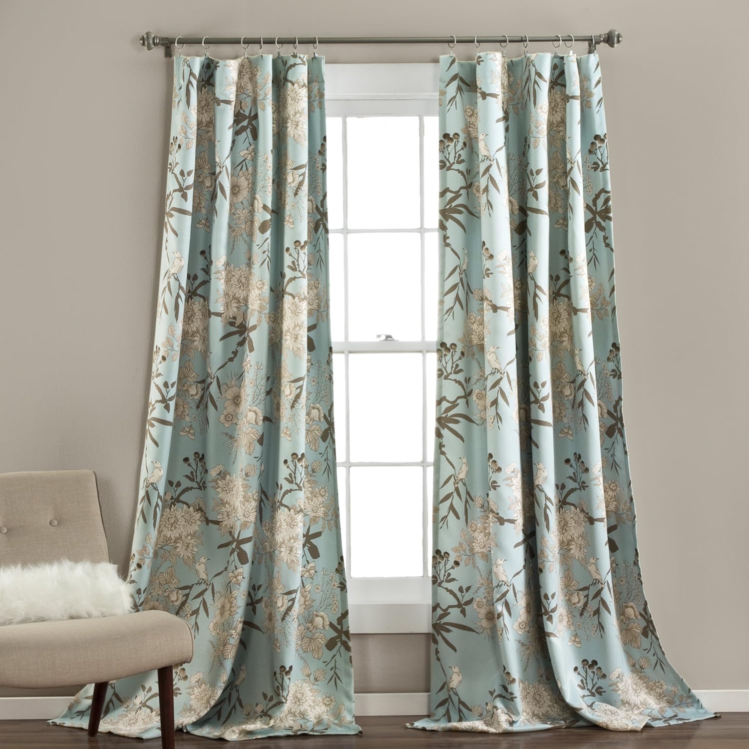 Lush Decor Botanical Garden Curtains Floral Bird Print Light Filtering Window Pa... - Image 3