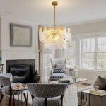9-Light Glass Chandelier with lampshade, 24 Inch Gold Modern 2-Tier Ceiling Ligh... - Image 3