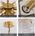 9-Light Glass Chandelier with lampshade, 24 Inch Gold Modern 2-Tier Ceiling Ligh... - Image 5