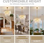9-Light Glass Chandelier with lampshade, 24 Inch Gold Modern 2-Tier Ceiling Ligh... - Image 6