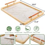 DEAYOU Bamboo Serving Tray with Handles, Marble Pattern Plastic Decorative Ottom... - Image 3