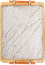 DEAYOU Bamboo Serving Tray with Handles, Marble Pattern Plastic Decorative Ottom... - Image 6
