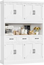 HITHOS 76" Tall Kitchen Pantry Storage Cabinet, 55“ Wide Kitchen Hutch Cabinet w... - Image 7