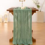 Socomi Sage Green Cheesecloth Table Runner Summer Boho Rustic Farmhouse Gauze 12... - Image 4