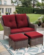 Patio Loveseat Outdoor Wicker Sofa - Heavy Duty All-Weather Brown Rattan 2-Perso... - Image 4