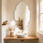 Silver Scalloped Bathroom Mirror, Irregular Wall Mirror with Brushed Metal Frame... - Image 4