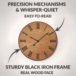 Large Wall Clock 24 Inches - Decorative Wall Clock Large With Real Wood & Roman ... - Image 3