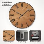 Large Wall Clock 24 Inches - Decorative Wall Clock Large With Real Wood & Roman ... - Image 4