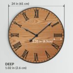 Large Wall Clock 24 Inches - Decorative Wall Clock Large With Real Wood & Roman ... - Image 7