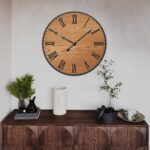 Large Wall Clock 24 Inches - Decorative Wall Clock Large With Real Wood & Roman ... - Image 9