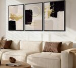 3Pcs Black and White Abstract Canvas Wall Art, Minimalist Black Beige Gold Paint... - Image 5
