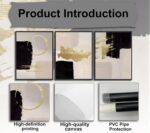 3Pcs Black and White Abstract Canvas Wall Art, Minimalist Black Beige Gold Paint... - Image 7