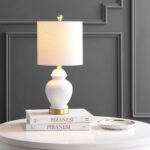 JONATHAN Y 20" White Textured Ceramic and Brass Gold Table Lamp, Glam Bedside Ni... - Image 3