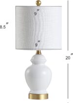 JONATHAN Y 20" White Textured Ceramic and Brass Gold Table Lamp, Glam Bedside Ni... - Image 4
