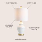 JONATHAN Y 20" White Textured Ceramic and Brass Gold Table Lamp, Glam Bedside Ni... - Image 5