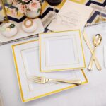 I00000 175PCS Gold Plastic Dinnerware Set, Includes 25 Dinner & Salad Plates, 25... - Image 3