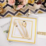 I00000 175PCS Gold Plastic Dinnerware Set, Includes 25 Dinner & Salad Plates, 25... - Image 4