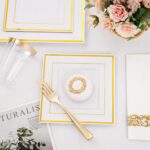 I00000 175PCS Gold Plastic Dinnerware Set, Includes 25 Dinner & Salad Plates, 25... - Image 6