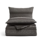 Wonderful Dark Grey Comforter Set King Size, Yarn Dyed Farmhouse Striped Cotton ... - Image 5