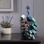 MAOCHI Tabletop Water Fountain Decor, Peacock with LED Glass Color Changing Glob... - Image 6