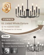 Yunnix 10 Light Matte Black Chandelier, Farmhouse Chandeliers for Dining Room Li... - Image 3