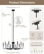 Yunnix 10 Light Matte Black Chandelier, Farmhouse Chandeliers for Dining Room Li... - Image 5