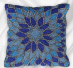 Indigo Blue floral Beaded Pillow Cover, Luxury Pillow Cover 16x16" Handmade Embr... - Image 4