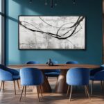 Abstract Framed Wall Art for Living Room White Pictures Canvas Black Arts Wall D... - Image 6