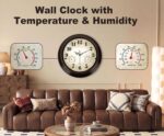 Vintage Wall Clock 16 Inch Quartz Silent Non-Ticking Analog Clock with Thermomet... - Image 3