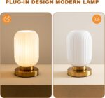 Modern Ribbed Glass Table Lamps Mid Century Bedside Light Small Nightstand Lamp ... - Image 4