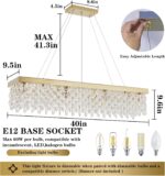 She's home Luxury 40" Crystal Linear Chandelier, Gold Rectangle Pendant Light wi... - Image 3