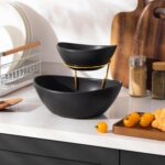 MALACASA 2 Tier Chip and Dip Serving Set with Metal Stand,Ceramic Appetizer Bowl... - Image 6