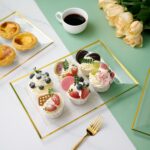 FOCUSLINE 8 PCS Plastic Serving Trays for Party, Clear and Gold Rim Serving Plat... - Image 3